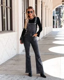 Brady Bell Bottom Pocketed Overalls - Washed Black - FINAL SALE