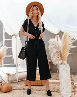 Brandy Linen Blend Pocketed Jumpsuit - Black - FINAL SALE