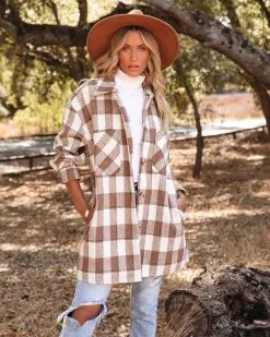 Bridgeview Pocketed Plaid Coat - Mocha - FINAL SALE