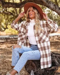 Bridgeview Pocketed Plaid Coat - Mocha - FINAL SALE -clothes Sales bridgeviewpocketedplaidcoatmocha62