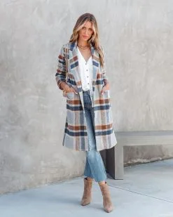 Brisk Rain Strolls Pocketed Plaid Coat - FINAL SALE