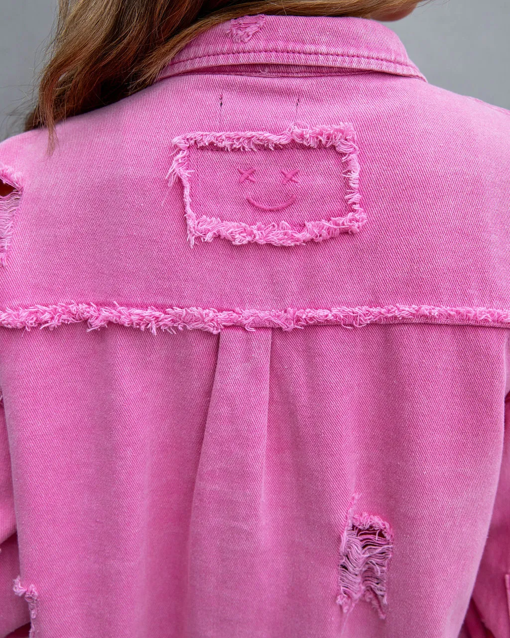 Butler Cotton Distressed Shacket - Pink - FINAL SALE 4 Butler Cotton Distressed Shacket - Pink - FINAL SALE - Image 4