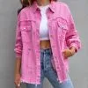 Butler Cotton Distressed Shacket - Pink - FINAL SALE