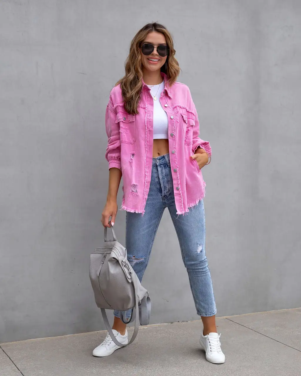 Butler Cotton Distressed Shacket - Pink - FINAL SALE 5 Butler Cotton Distressed Shacket - Pink - FINAL SALE - Image 5