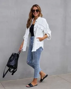 Butler Cotton Distressed Shacket - White - FINAL SALE