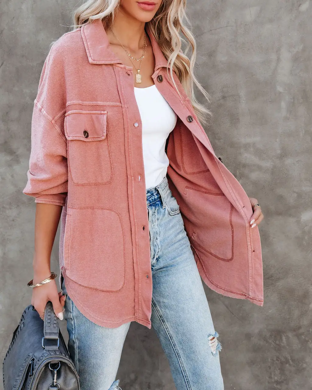 Carrara Cotton Blend Pocketed Shacket - Dry Rose 5 Carrara Cotton Blend Pocketed Shacket - Dry Rose - Image 5