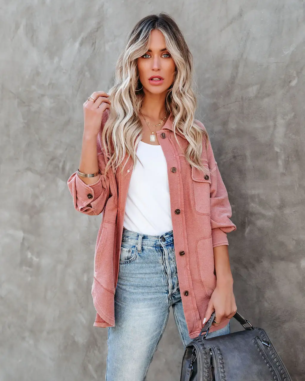 Carrara Cotton Blend Pocketed Shacket - Dry Rose 1 Carrara Cotton Blend Pocketed Shacket - Dry Rose