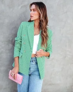 Catalina Houndstooth Pocketed Blazer - Green - SALE -clothes Sales catalinahoundstoothpocketedblazergreen 77