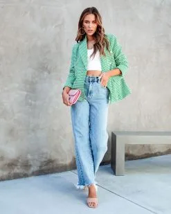 Catalina Houndstooth Pocketed Blazer - Green - SALE -clothes Sales catalinahoundstoothpocketedblazergreen 94