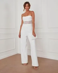Center Of Attention Strapless Lace Jumpsuit - White -clothes Sales centerofattentionstraplesslacejumpsuitwhite2778