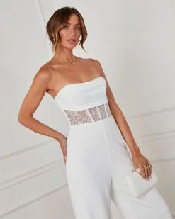 Center Of Attention Strapless Lace Jumpsuit - White -clothes Sales centerofattentionstraplesslacejumpsuitwhite2785