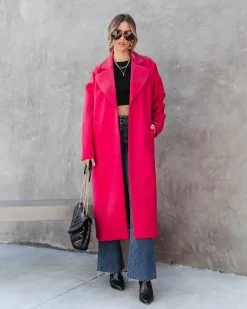 City Night Vibes Pocketed Coat - Fuchsia - FINAL SALE -clothes Sales citynightsvibespocketedcoatred1
