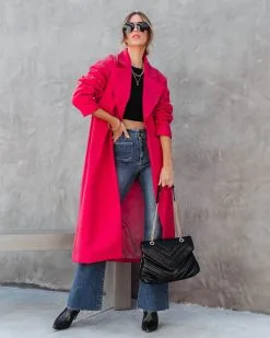 City Night Vibes Pocketed Coat - Fuchsia - FINAL SALE -clothes Sales citynightsvibespocketedcoatred12