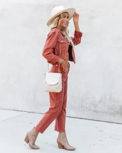 Cloverleaf Cropped Denim Jacket - Burnt Orange - FINAL SALE -clothes Sales cloverleafcroppeddenimjacketandhighrisefrayeddenim20