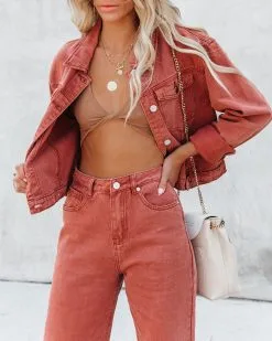 Cloverleaf Cropped Denim Jacket - Burnt Orange - FINAL SALE -clothes Sales cloverleafcroppeddenimjacketandhighrisefrayeddenim59