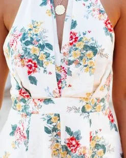 Darlani Linen Blend Floral Halter Romper - Beige Multi -clothes Sales darlanilinenblendfloralhalterromperbeigemulti106