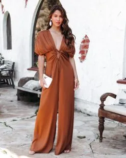 Dayna Satin Cutout Jumpsuit - Rust - SALE
