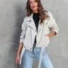 Double Win Pocketed Corduroy Moto Jacket - Beige - FINAL SALE