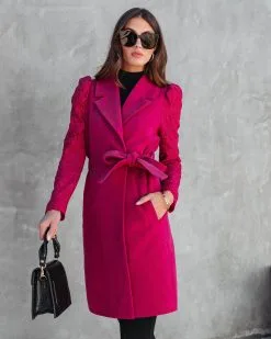 Eileen Pocketed Lace Sleeve Coat - Berry - FINAL SALE