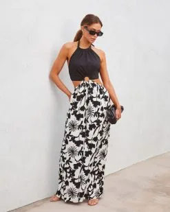 Emani Cotton Floral Pocketed Wide Leg Jumpsuit - Black/White -clothes Sales emanicottonfloralpocketedwidelegjumpsuitblackwhite9650