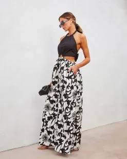 Emani Cotton Floral Pocketed Wide Leg Jumpsuit - Black/White -clothes Sales emanicottonfloralpocketedwidelegjumpsuitblackwhite9657
