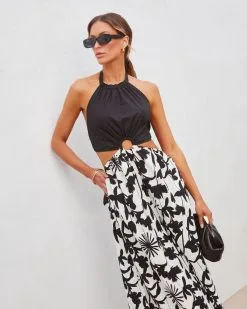 Emani Cotton Floral Pocketed Wide Leg Jumpsuit - Black/White -clothes Sales emanicottonfloralpocketedwidelegjumpsuitblackwhite9668