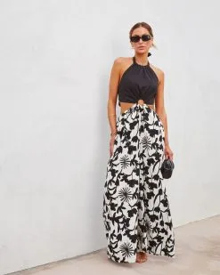 Emani Cotton Floral Pocketed Wide Leg Jumpsuit - Black/White -clothes Sales emanicottonfloralpocketedwidelegjumpsuitblackwhite9681