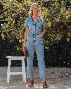 Emery Cotton Pocketed Denim Jumpsuit - Denim Blue - FINAL SALE