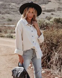 Ethen Cotton Distressed Shacket - Ecru - FINAL SALE