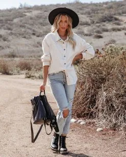 Ethen Cotton Distressed Shacket - Ecru - FINAL SALE -clothes Sales ethandistressedshacketecru5