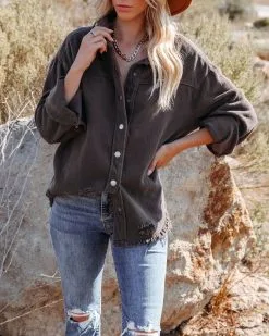 Ethen Cotton Distressed Shacket - Charcoal - FINAL SALE