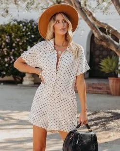 Eviana Cotton Pocketed Polka Dot Romper - Cream - FINAL SALE 13 Eviana Cotton Pocketed Polka Dot Romper - Cream - FINAL SALE -clothes Sales evianacottonpocketedpolkadotrompercream13
