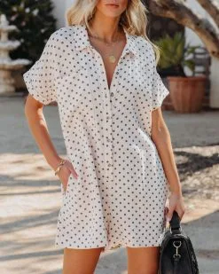 Eviana Cotton Pocketed Polka Dot Romper - Cream - FINAL SALE 10 Eviana Cotton Pocketed Polka Dot Romper - Cream - FINAL SALE -clothes Sales evianacottonpocketedpolkadotrompercream2