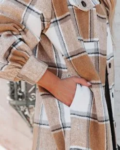 Fall Breeze And Autumn Leaves Plaid Long Line Shacket - FINAL SALE -clothes Sales fallbreezeandautumnleavesplaidlonglineshacket112