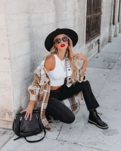 Fall Breeze And Autumn Leaves Plaid Long Line Shacket - FINAL SALE -clothes Sales fallbreezeandautumnleavesplaidlonglineshacket117