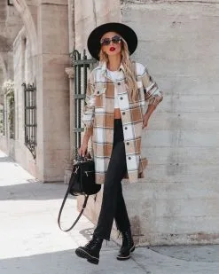 Fall Breeze And Autumn Leaves Plaid Long Line Shacket - FINAL SALE
