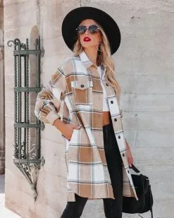 Fall Breeze And Autumn Leaves Plaid Long Line Shacket - FINAL SALE -clothes Sales fallbreezeandautumnleavesplaidlonglineshacket97