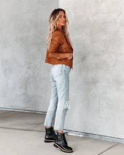 Fargo Pocketed Faux Leather Moto Jacket - Camel - FINAL SALE -clothes Sales fargopocketedfauxleathermotojacketcamel17