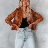 Fargo Pocketed Faux Leather Moto Jacket - Camel - FINAL SALE
