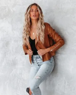 Fargo Pocketed Faux Leather Moto Jacket - Camel - FINAL SALE -clothes Sales fargopocketedfauxleathermotojacketcamel48