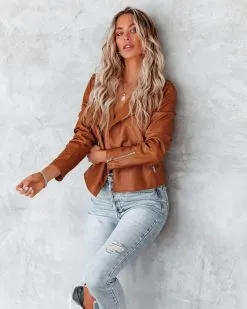 Fargo Pocketed Faux Leather Moto Jacket - Camel - FINAL SALE -clothes Sales fargopocketedfauxleathermotojacketcamel52