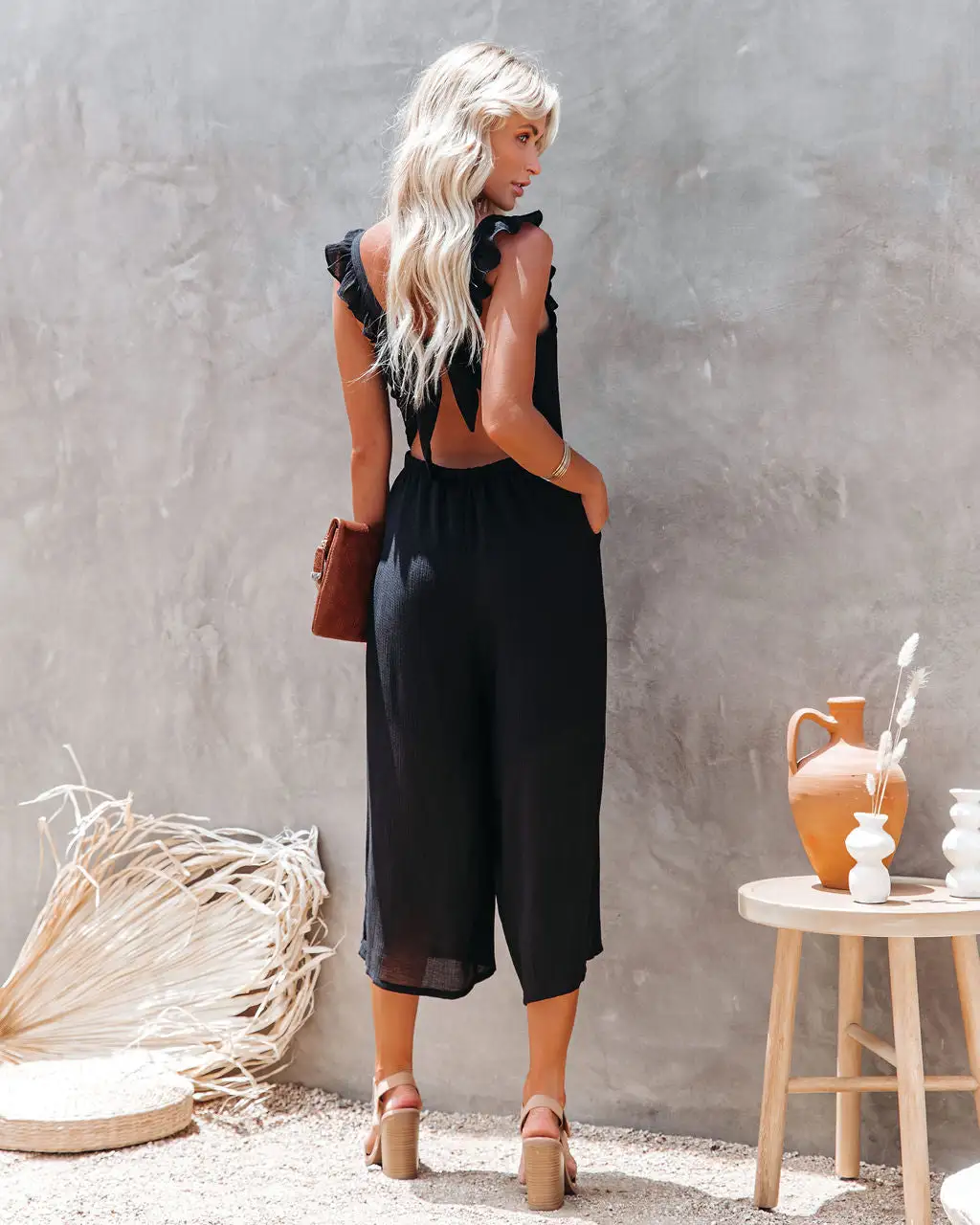Fashion Faithful Pocketed Ruffle Tie Back Jumpsuit - Black - FINAL SALE 9 Fashion Faithful Pocketed Ruffle Tie Back Jumpsuit - Black - FINAL SALE - Image 9