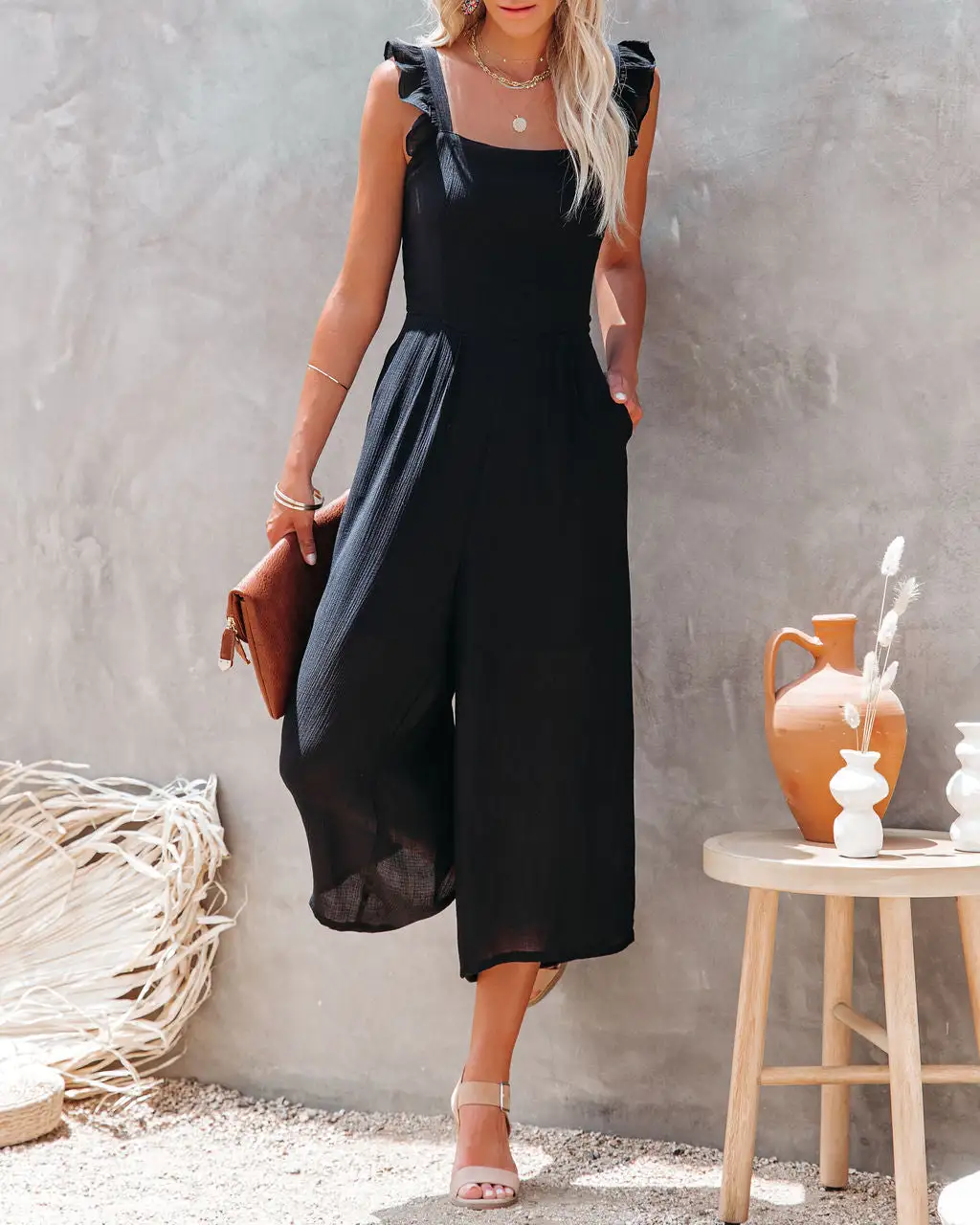 Fashion Faithful Pocketed Ruffle Tie Back Jumpsuit - Black - FINAL SALE 7 Fashion Faithful Pocketed Ruffle Tie Back Jumpsuit - Black - FINAL SALE - Image 7