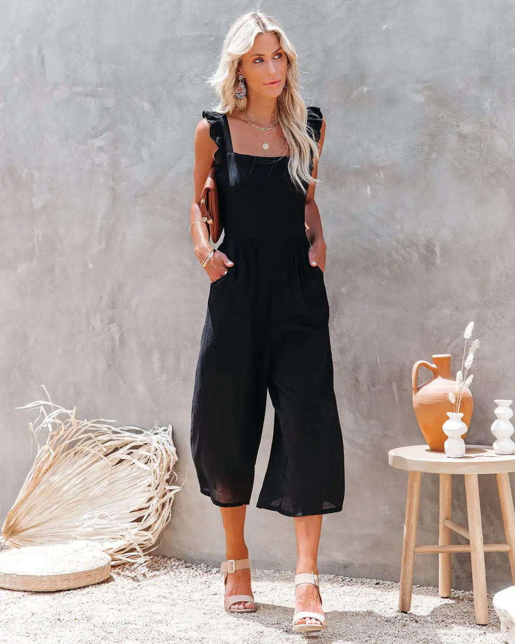 Fashion Faithful Pocketed Ruffle Tie Back Jumpsuit - Black - FINAL SALE 3 Fashion Faithful Pocketed Ruffle Tie Back Jumpsuit - Black - FINAL SALE - Image 3