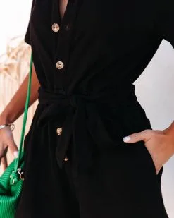 Favour Cotton Pocketed Button Down Romper - Black - FINAL SALE -clothes Sales favourcottonpocketedbuttondownromperblack105