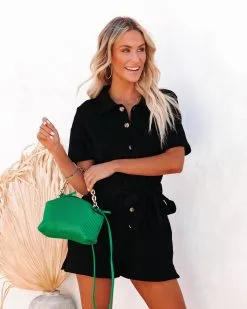 Favour Cotton Pocketed Button Down Romper - Black - FINAL SALE -clothes Sales favourcottonpocketedbuttondownromperblack83