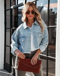 Feliz Distressed Crop Denim Jacket - LAST CHANCE -clothes Sales felizdistressedcropdenimjacket38