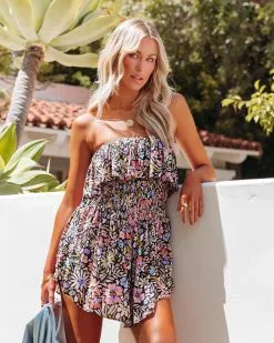 Floral Fantasy Strapless Floral Smocked Romper - FINAL SALE