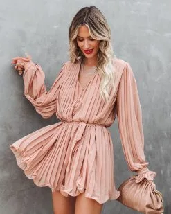 Found Love Pleated Romper - Beige - FINAL SALE