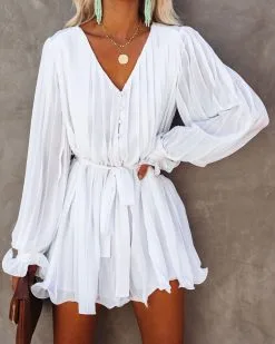 Found Love Pleated Romper - White -clothes Sales foundlovepleatedromperwhite09